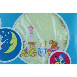 Baby Blanket VTG Triboro 2023 Maize Yellow Circus Train  36 x 50" Satin Binding
